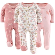 The Peanutshell Sleep n Play Boho Butterfly Footed Pajamas for Baby Girls Set, Newborn, 3-Pack