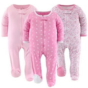 THE PEANUTSHELL Sleep n Play Floral Love Footed Pajamas for Baby Girls Set, Newborn, 3-Pack