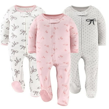 The Peanutshell Baby Sleep n Play Footed Pajamas for Baby Girls, Pink Balletcore, 3 Pack, 6-9 Months
