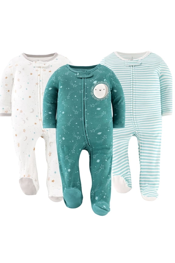 Sleep n Play Celestial Footed Pajamas for Baby Boys & Girls Set, 0-3 Months, 3-Pack