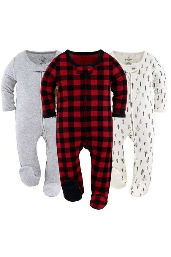 Sleep n Play Footed Baby Pajamas Sleepwear Set, 0-3 Months, Gray, 3-Pack