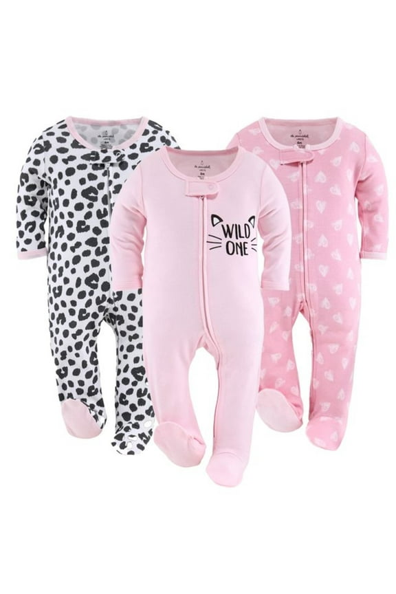 Sleep n Play Footed Baby Pajamas Sleepwear Set, 6-9 Months, Pink, 3-Pack