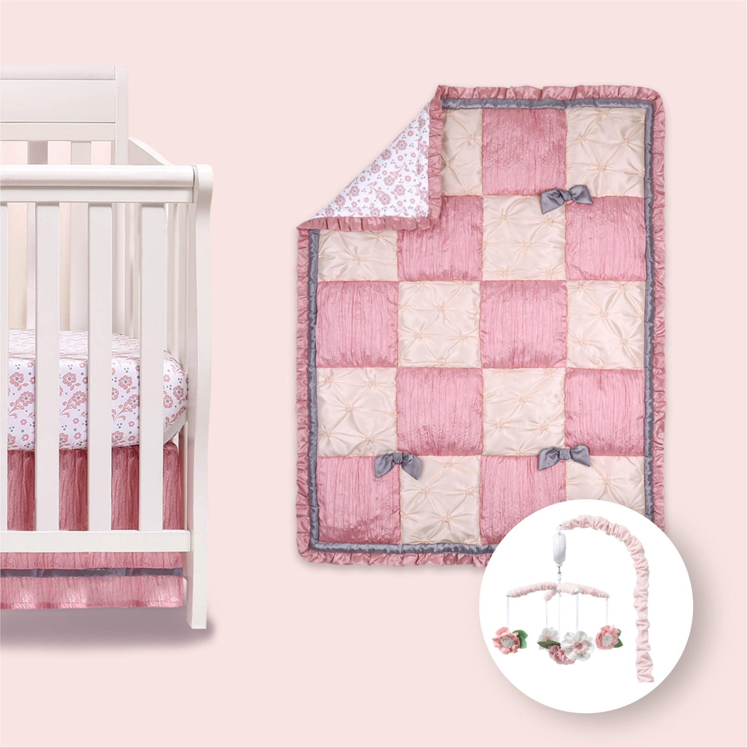 The Peanutshell Bella Piece Crib Bedding Set with Flowers