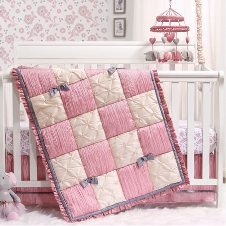 The Peanutshell Bella Crib Bedding Set for Baby Girls, 3 Piece Nursery Set with Quilt, Fitted Crib Sheet, and Dust Ruffle