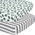 thumbnail image 1 of The Peanutshell Black, Green Botanical Microfiber Fitted Sheets, Crib Bed, (2 Pieces), 1 of 7