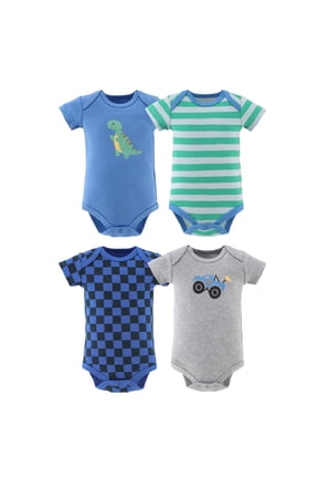 Bodysuit Pack with Truck Dino Design for Baby Boys 12-18 Months, 4-Pack