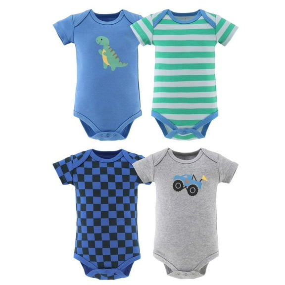 The Peanutshell Bodysuit Pack with Truck Dino Design for Baby Boys 12-18 Months, 4-Pack