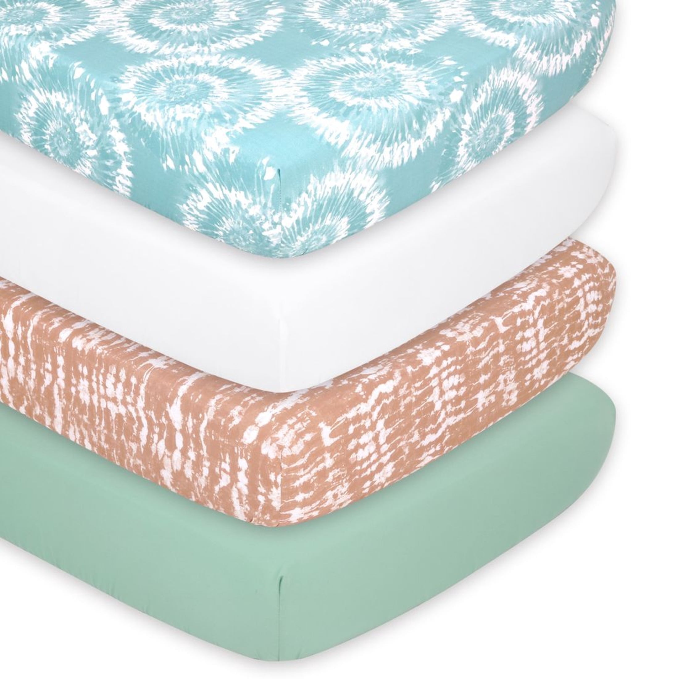 The Peanutshell Fitted Crib Sheet Set, Boho Tie Dye, 4 Pack