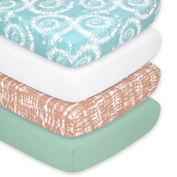 The Peanutshell Fitted Crib Sheet Set, Boho Tie Dye, 4 Pack