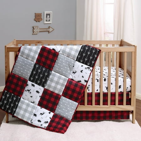 The Peanutshell Buffalo Plaid 3 Piece Baby Nursery Bedding Sets, with Quilt, Fitted Sheet, Crib Skirt