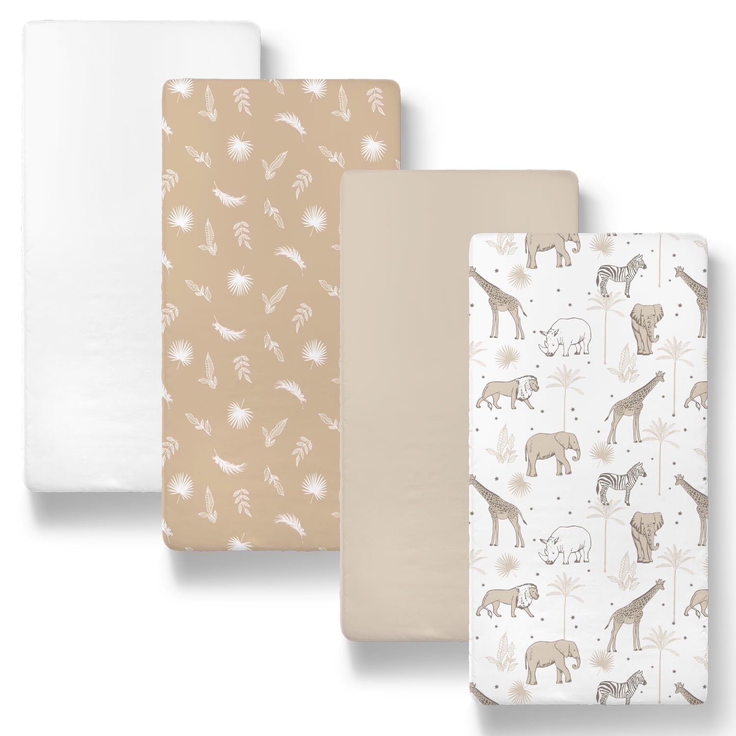 The Peanutshell Caramel Safari Organic Cotton Jersey 4 Pack Bassinet Sheets