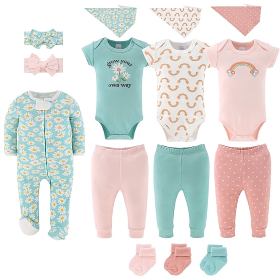 The Peanutshell Carefree Floral Baby Girl Clothes Set, Sleepers, Bodysuits, Bibs and Socks, 3-6 Months, 15-Pc