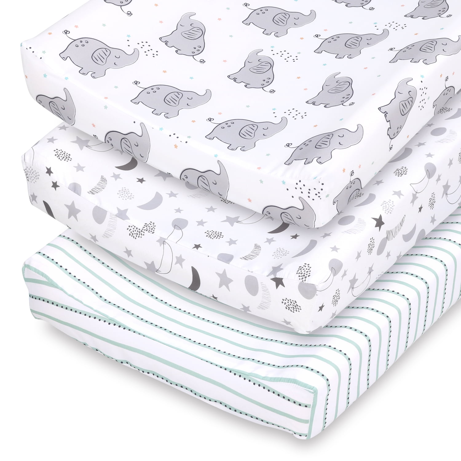 Peanutshell Plush Celestial Elephant Nursery Changing Pad Cover, 3Pack