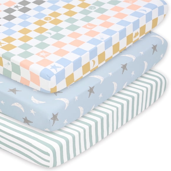 The Peanutshell Fitted Crib Sheets, Soft and Breathable Playard Sheets, Celestial Multicolor, 3 Pack