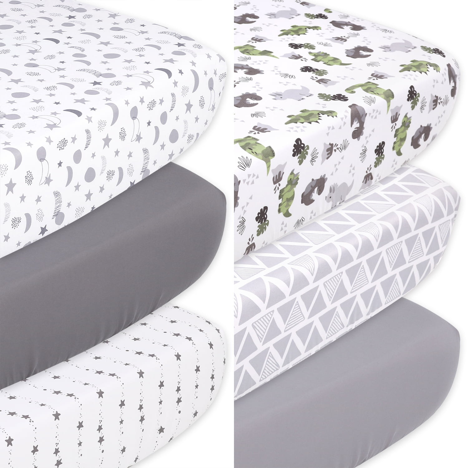 The Peanutshell Celestial Stars and Dinosaur Fitted Crib Sheets, Unisex