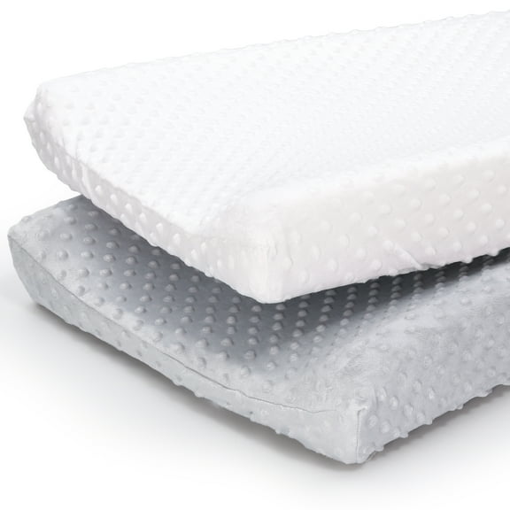 The Peanutshell Changing Pad Cover, 2 Pack Set, Minky White and Gray