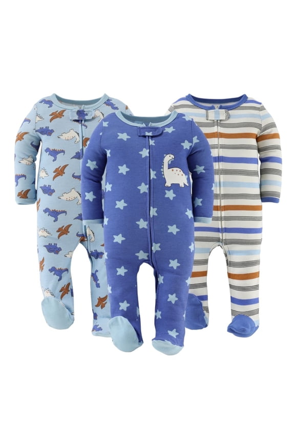 Cobalt Dino Baby Bodysuit Sleeper Set for Newborn, 3-Pack