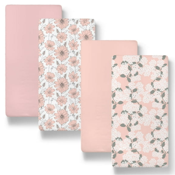 The Peanutshell Cottage Floral Organic Cotton Jersey 4 Pack Bassinet Sheets