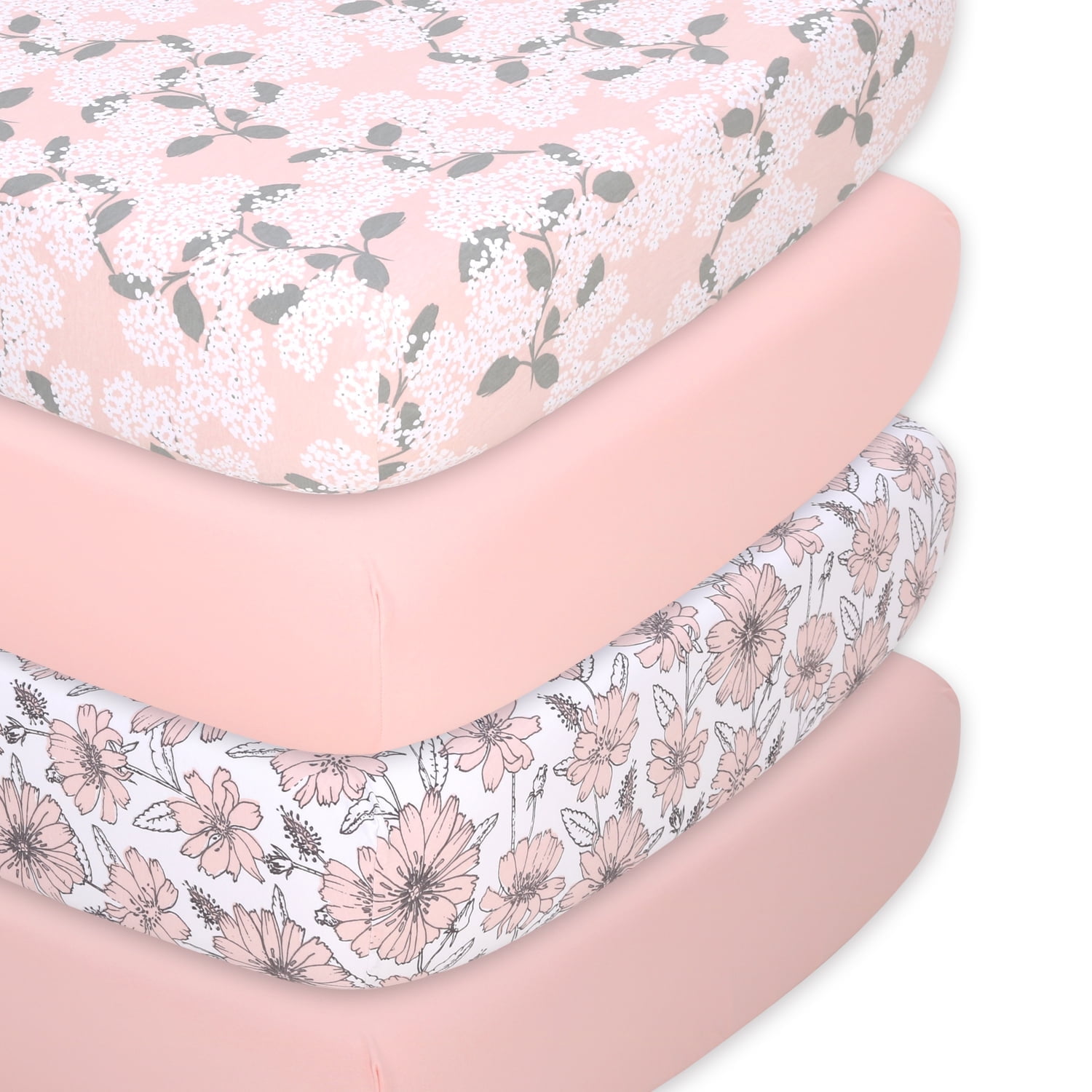 Cottage Floral Pink Organic Cotton Jersey Crib Sheet Set