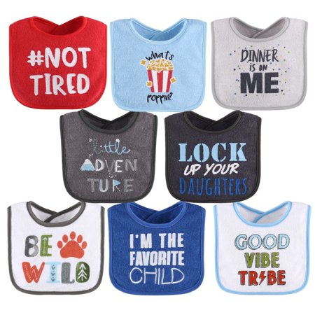 The Peanutshell Cotton Baby Bibs for Boys, 8 Pack, Blue, Grey