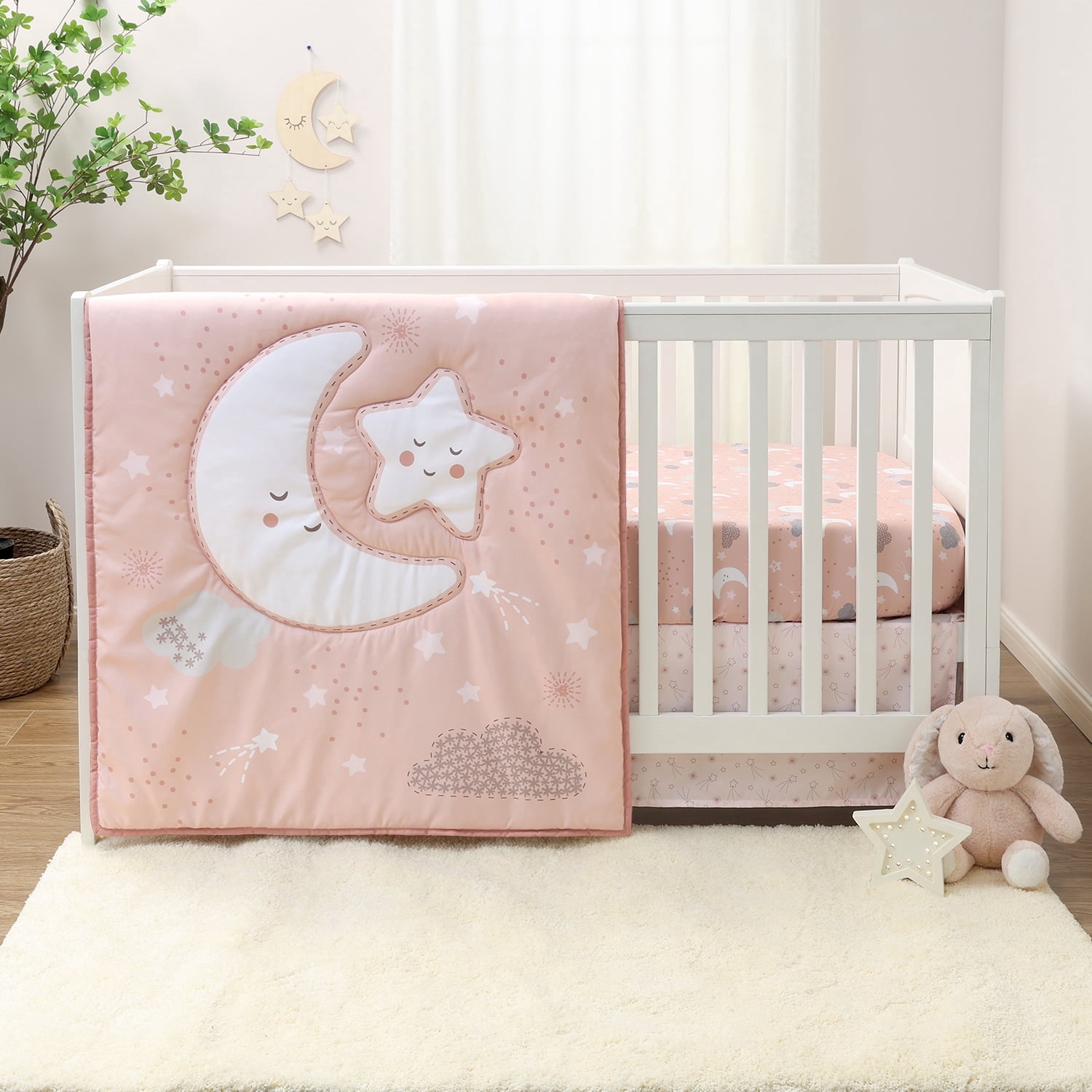 The Peanutshell Crib Bedding Set for Baby Girls, New Moon, 3 Piece