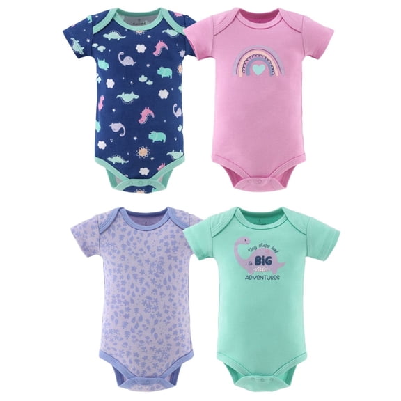 The Peanutshell Dino Girl Bodysuit Pack Baby Outfits for Baby Girls 6-9 Months, 4-Pack