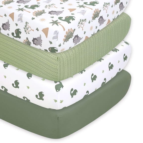The Peanutshell Dinosaur Dreams 4-Pack Fitted Crib Sheets