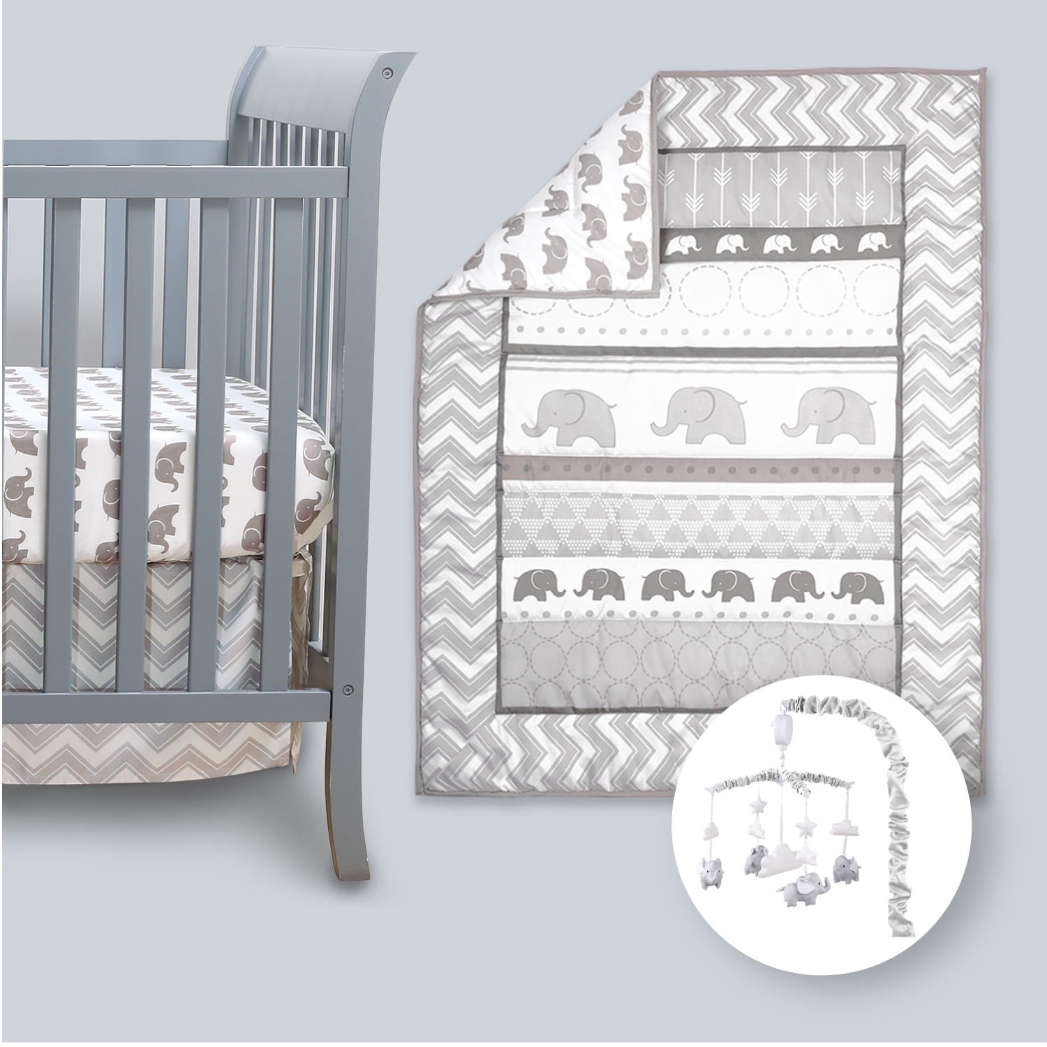 Peanutshell Elephant Walk 4Pc Baby Nursery Set - Quilt, Sheets, Skirt ...