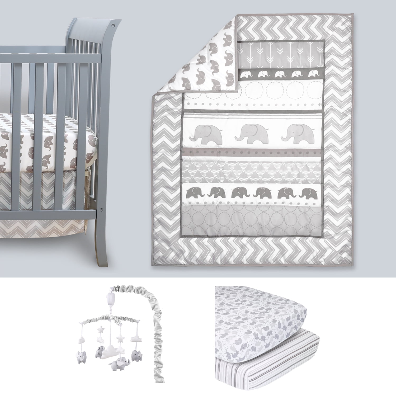 The Peanutshell Elephant Walk Crib Bedding Set for Baby Boys or