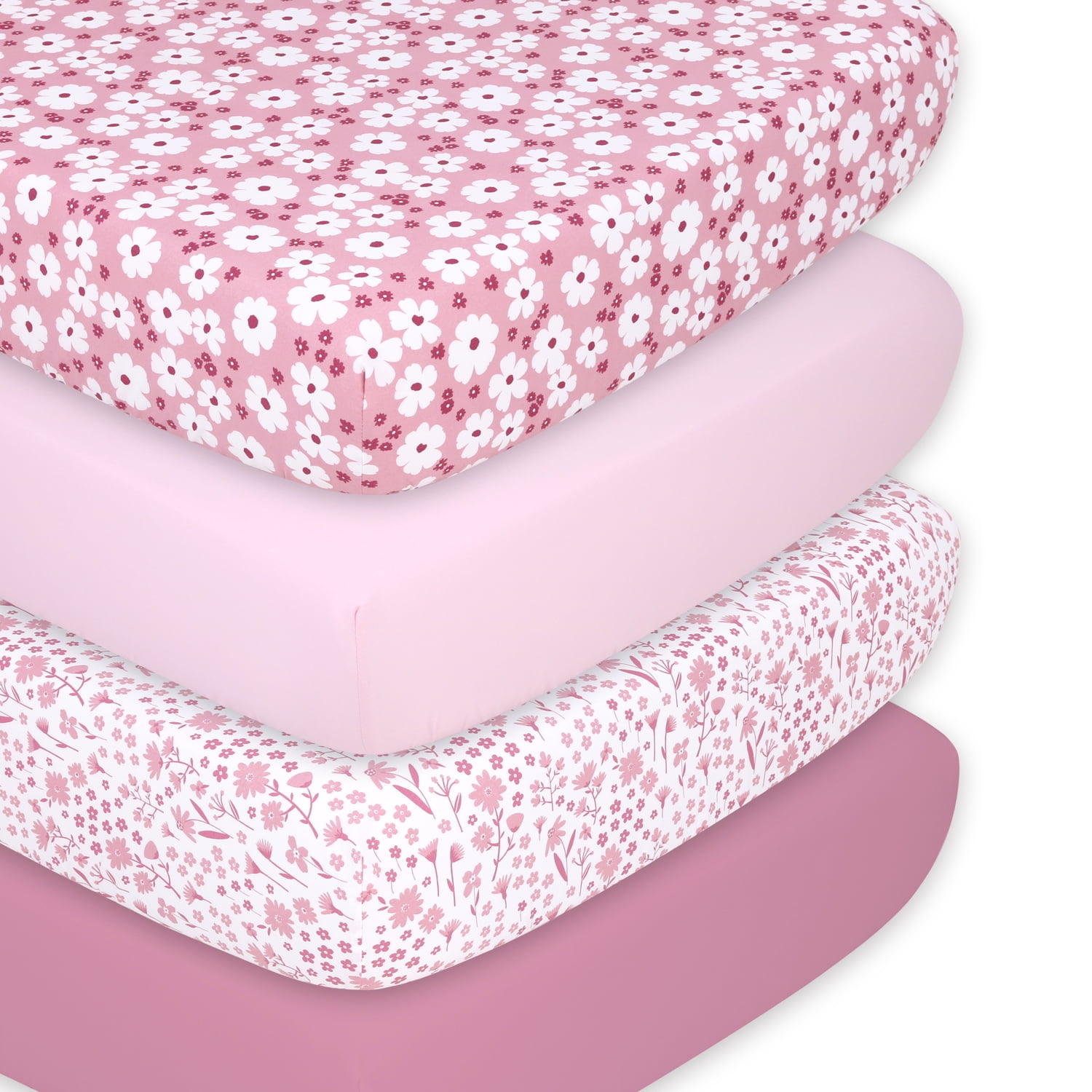 The Peanutshell Fitted Crib Sheet Set, Daisy, 4 Pack - Walmart.com
