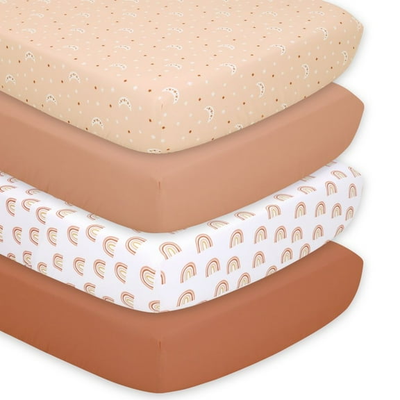 The Peanutshell Fitted Crib Sheet for Girls, 4 Pack Set, Boho