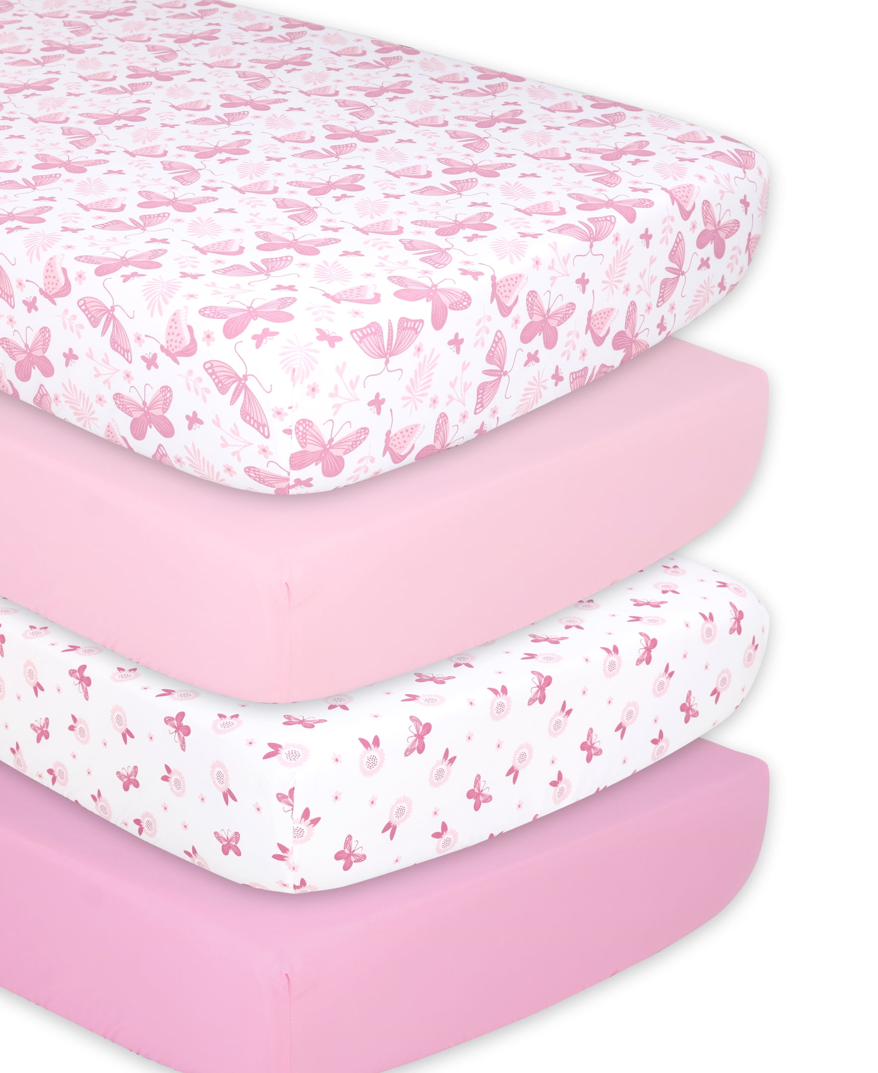 Pink Butterfly Print Microfiber Crib Sheet Set