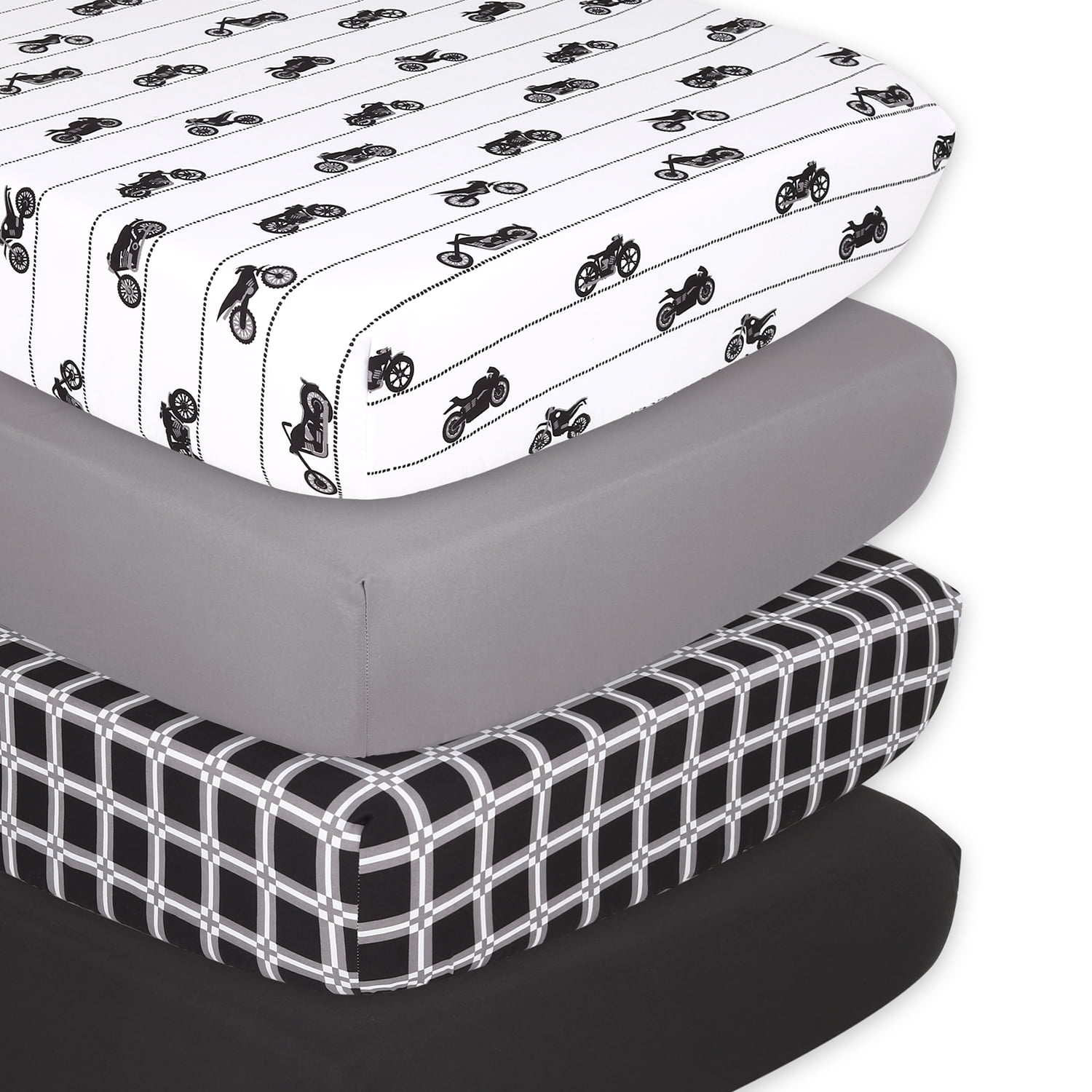 The Peanutshell Fitted Crib Sheets for Boys 4 Pack Set Black and