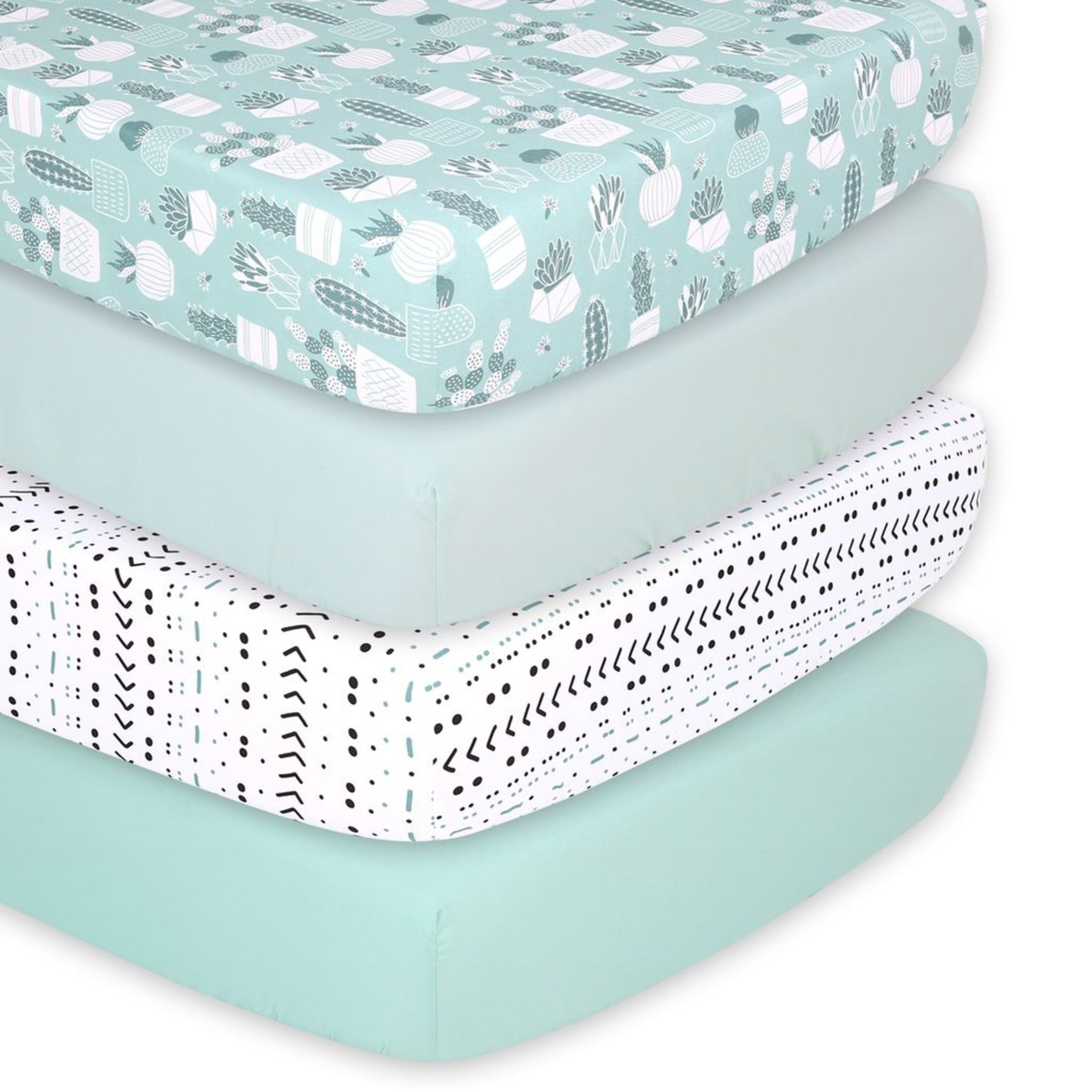 The Peanutshell Fitted Crib Sheets for Boys or Girls, 4 Pack Set, Cactus