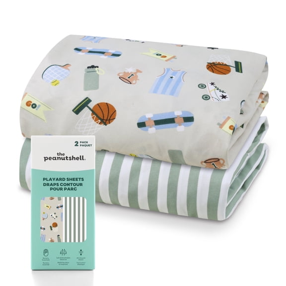The Peanutshell Good Sport Pack n Play Sheets, Mini Crib Sheets, Fits 39" x 27", 2 Pack