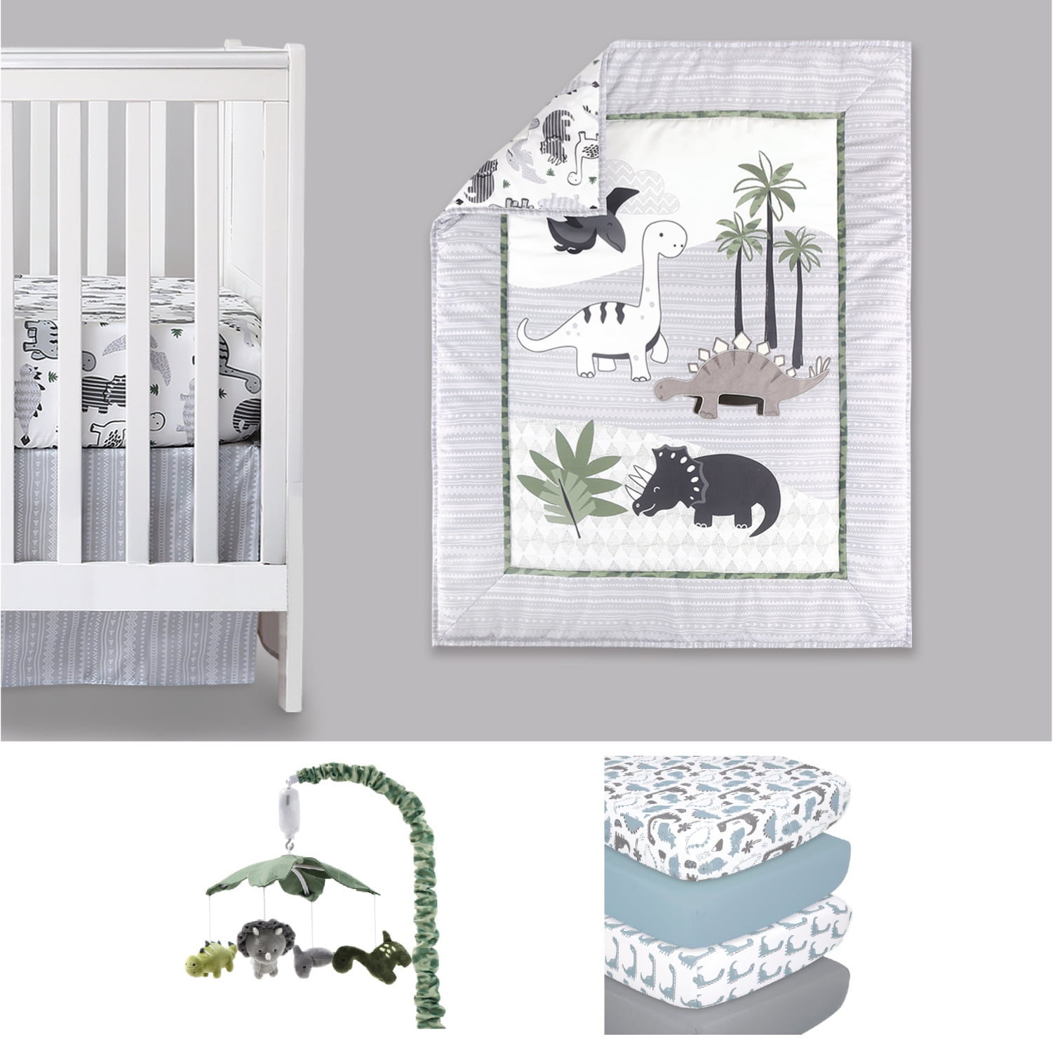 Peanutshell Dinosaur 4 Piece Microfiber Crib Bedding Set with Quilt Sheets Skirt Mobile Walmart
