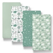 The Peanutshell Green Safari Bassinet Sheets for Newborn Baby Girl or Baby Boy, 4 Pack Set