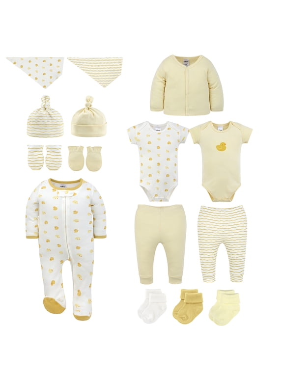 Layette Gift Set, Lucky Ducky Baby Clothes with Bibs and Accessories, 0-3 Months, 15 Piece Set