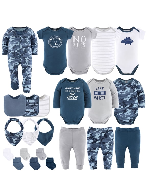 Blue Camo Layette Baby Clothes Set for Baby Boys with Baby Blanket, 3-6 Months, 23 Piece
