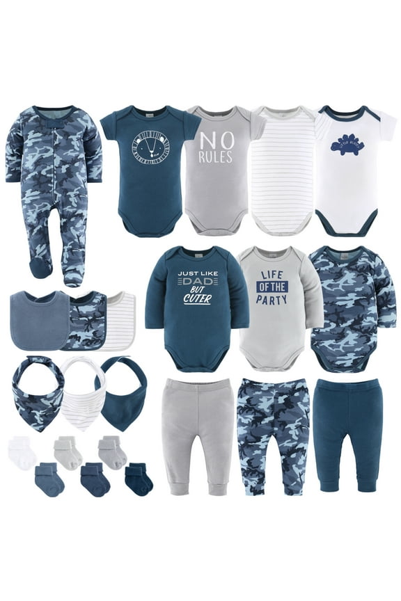 Layette Gift Set for Baby Boys, Blue Camo, 23 Essential Pieces, 3-6 Months, Blue
