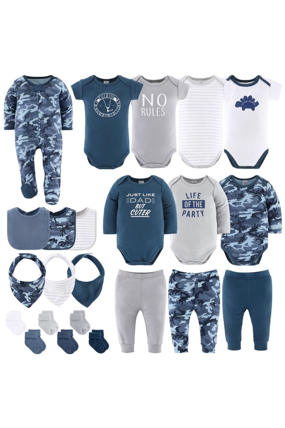 Blue Camo Layette Baby Clothes Set for Baby Boys with Baby Blanket, 6-9 Months, 23 Piece