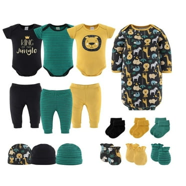 The Peanutshell Layette Gift Set for Baby Boys, King of the Jungle, 16 Essential Pieces, 3-6 Months