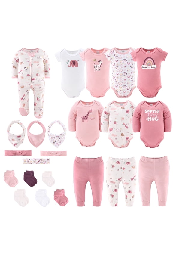 Pink Rainbow Safari Baby Girl Clothes Set with Baby Socks and Sleepers, 0-3 Months, 23 Piece Set