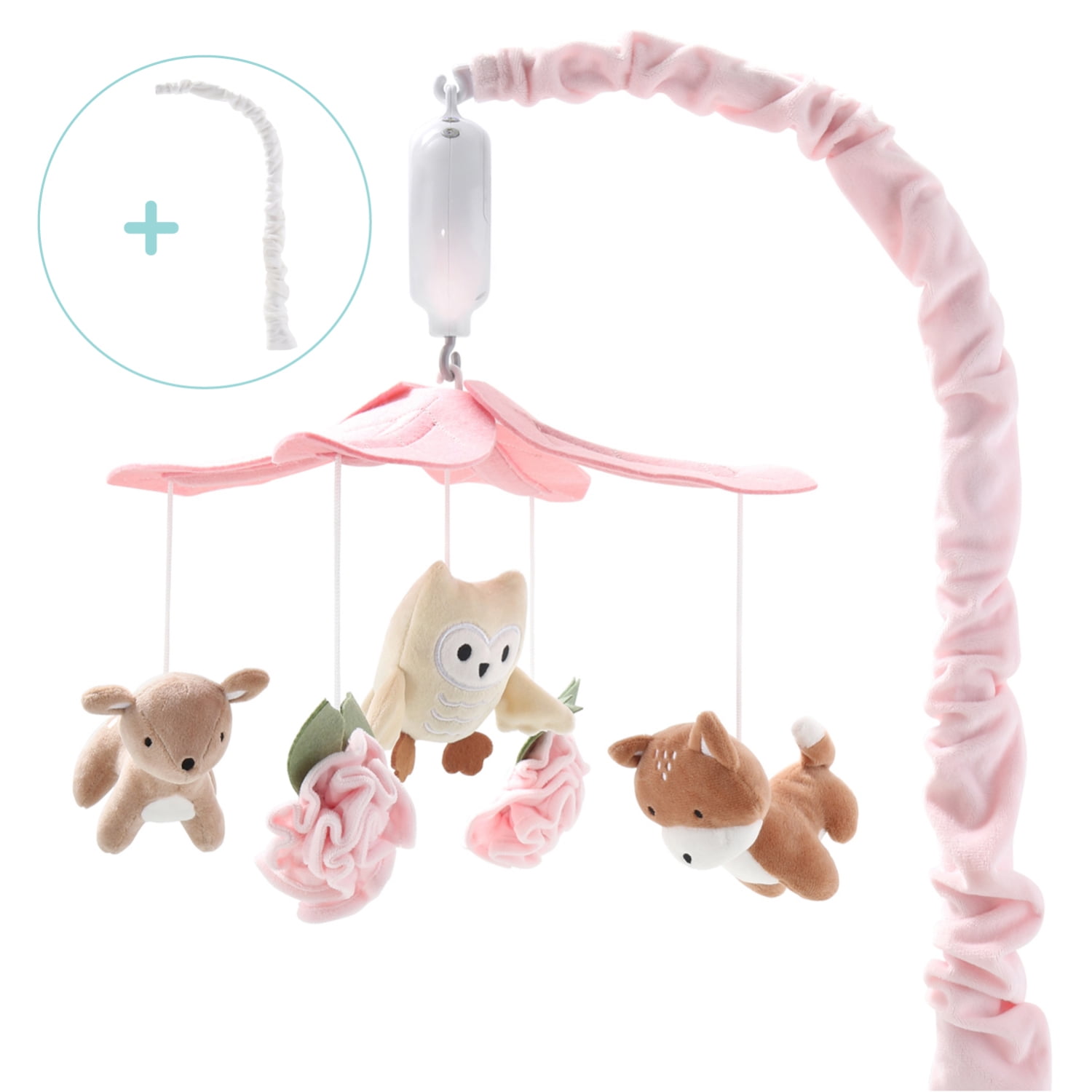 The Peanutshell Little Forest Musical Crib Mobile for Baby Girls, Pink