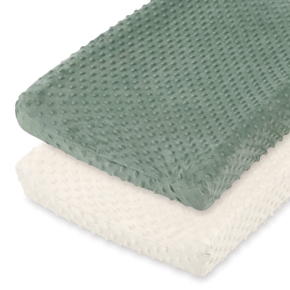 The Peanutshell Minky Dot Sage Ultra Soft Baby Mat Cover for Boys and Girls, 2 Pack