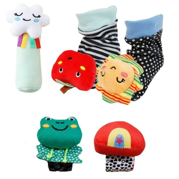 The Peanutshell Montessori 5-Pc Wrist & Sock Baby Rattle Set Baby Toys Baby Shower Gifts