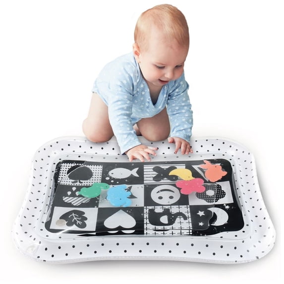 The Peanutshell Montessori Tummy Time Water Mat for Babies with Colorful Floating EVA Shapes, 20” x 26”