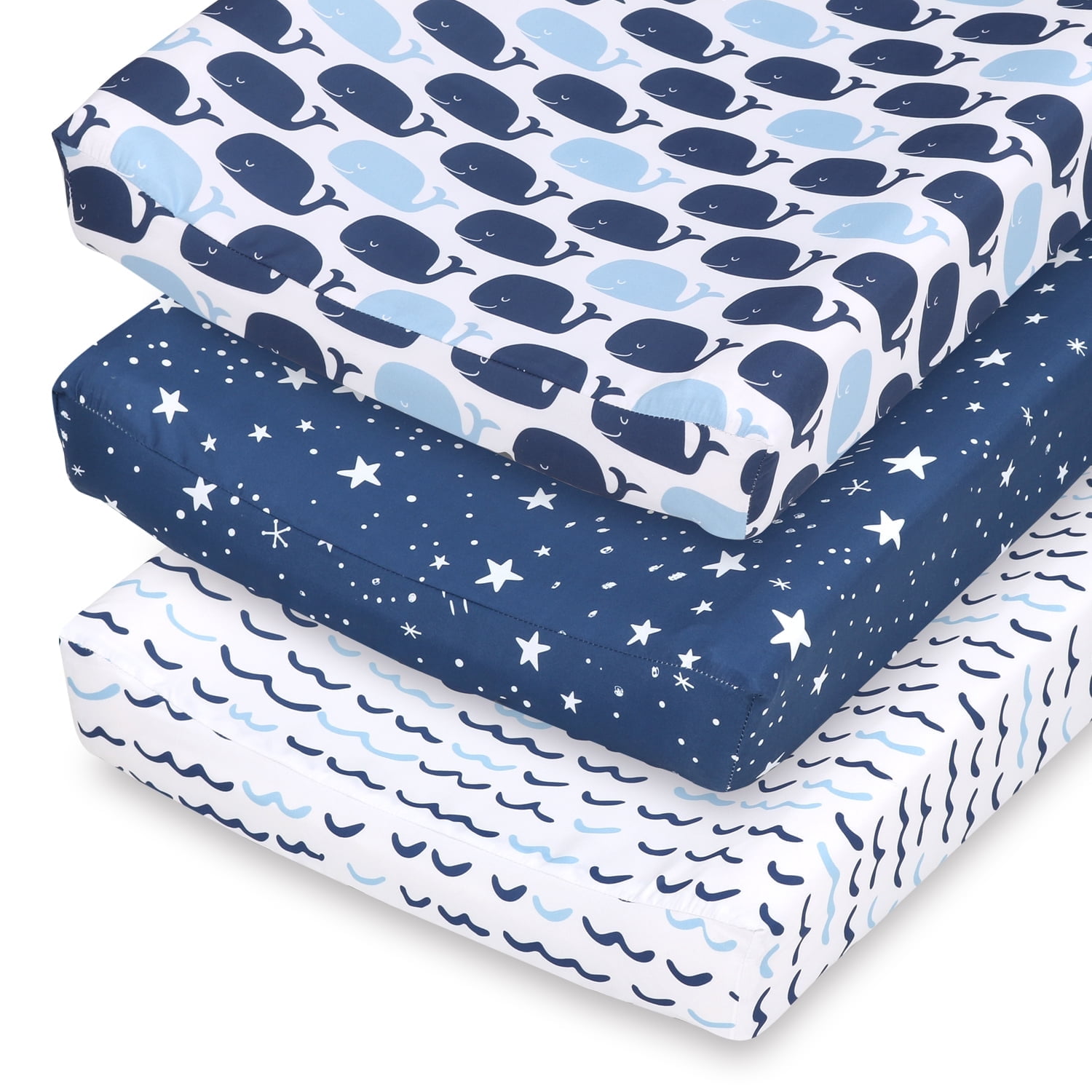 Nautical Whale and Stars Microfiber Changing Pad Covers, 3-Pack