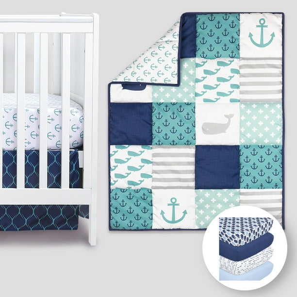 The Peanutshell Nautical 7 Piece Baby Nursery Crib Bedding Set Quilt Crib Sheets Crib Skirt