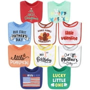 New Holiday Terry Baby Bib 10 Pack Set for Boys and Girls
